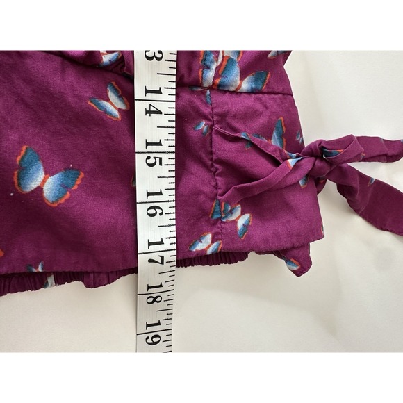 Free People Top Women's XL Berry Short Sleeve Cropped Butterfly Elastic Waist‎ - Picture 7 of 8